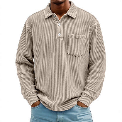 Herren Poloshirt Lässig Longsleeve Strukturiert Modern