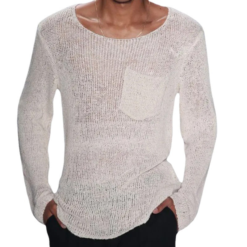 Herren Pullover Lässig Offene Maschen Brusttasche