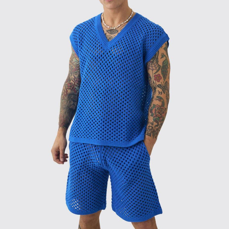 Herren Sport-Set Atmungsaktiv mit V-Ausschnitt und Shorts
