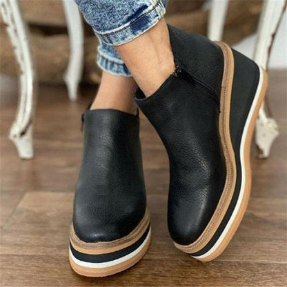 Damen Stiefeletten Wedge Hoch Heel Lederspitze Rutschfest - BerlinGlamour