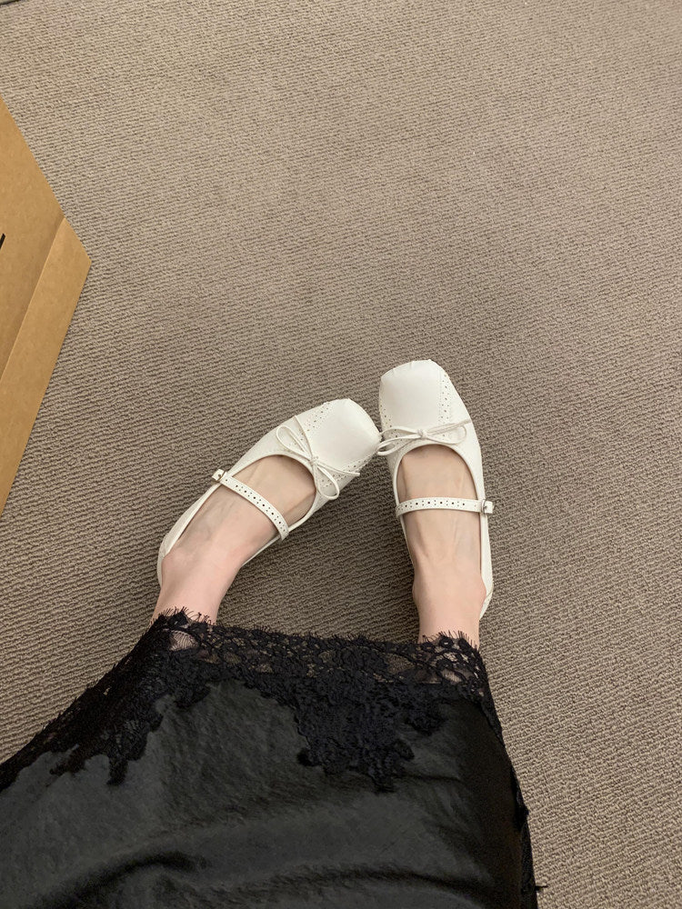 Damen Ballerinas Bequem Schleife Weiss Komfort