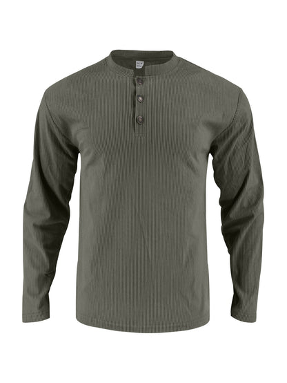 Herren Langarmshirt Stehkragen Knopfleiste Modern Berlin Style