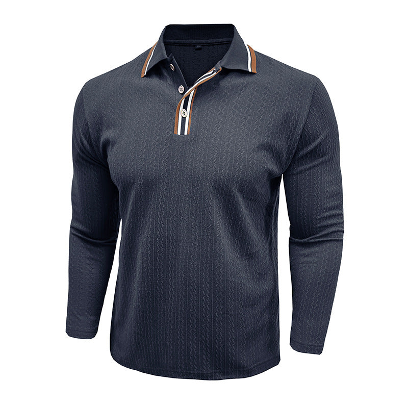 Herren Polo Langarm mit Strickmuster Elegent