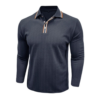 Herren Polo Langarm mit Strickmuster Elegent