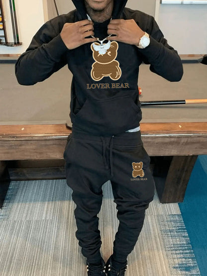 Herren Jogginganzug Bärenmotiv Sportlich Kapuzenpullover Set