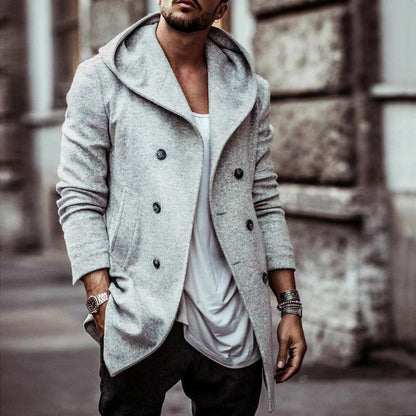 Herren Doppelreiherjacke Modern mit Kapuze und edlen Details