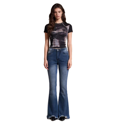 Damen Jeans Schlagjeans Fransen Saum Trendy