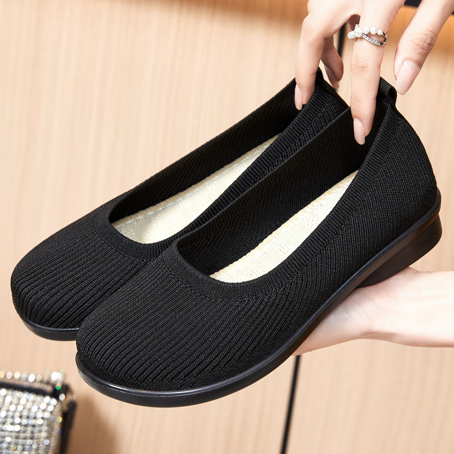 Damen Ballerinas Bequem Atmungsaktiv Strick Schuhe