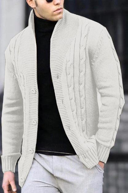 Herren Strickjacke Kabelmuster Schalkragen Modern
