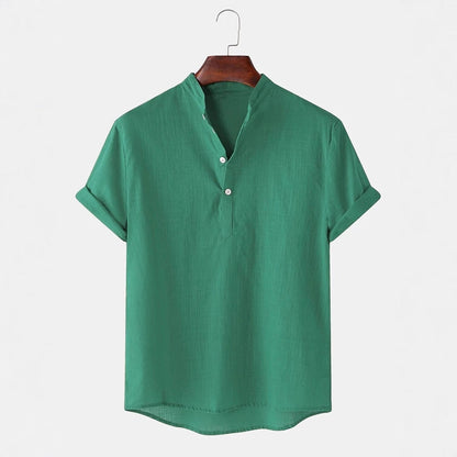 Herren Hemd Kurzarm Modern Henley Ausschnitt Baumwolle