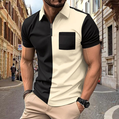 Herren Polohemd Modern Zip Kragen mit Brusttasche