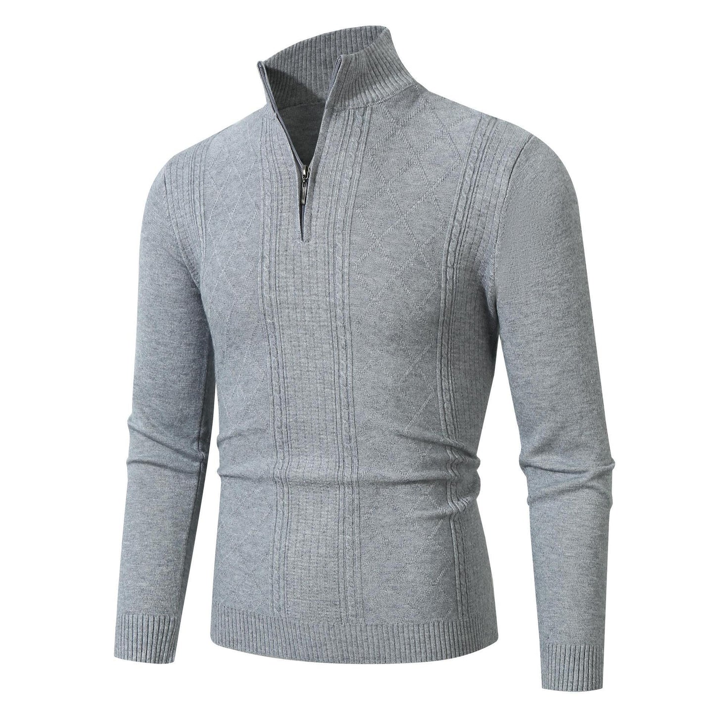 Herren Strickpullover Modern mit Zopfmuster Reißverschluss