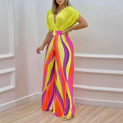 Damen Jumpsuit V-Ausschnitt Weites Bein Elegant