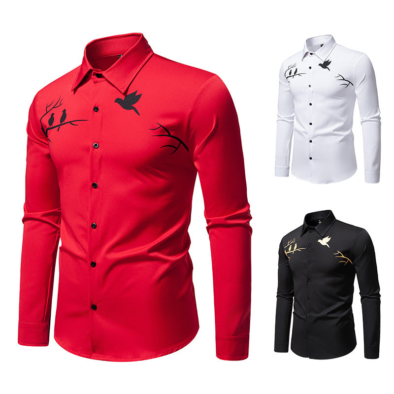 Herren Langarmhemd Vogel Motiv Berlin Style