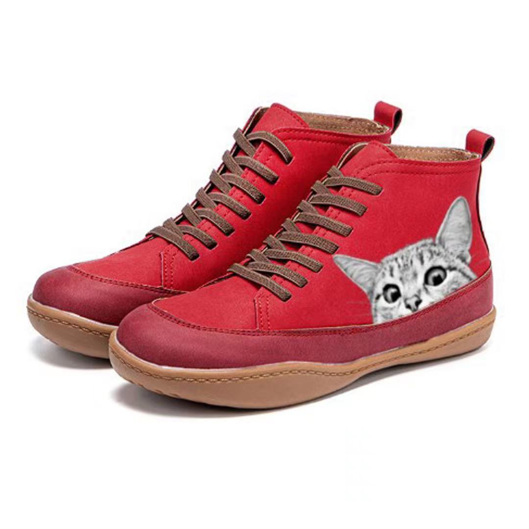 Damen Sneaker High-Top Katzen Motiv Trendy Schuhe