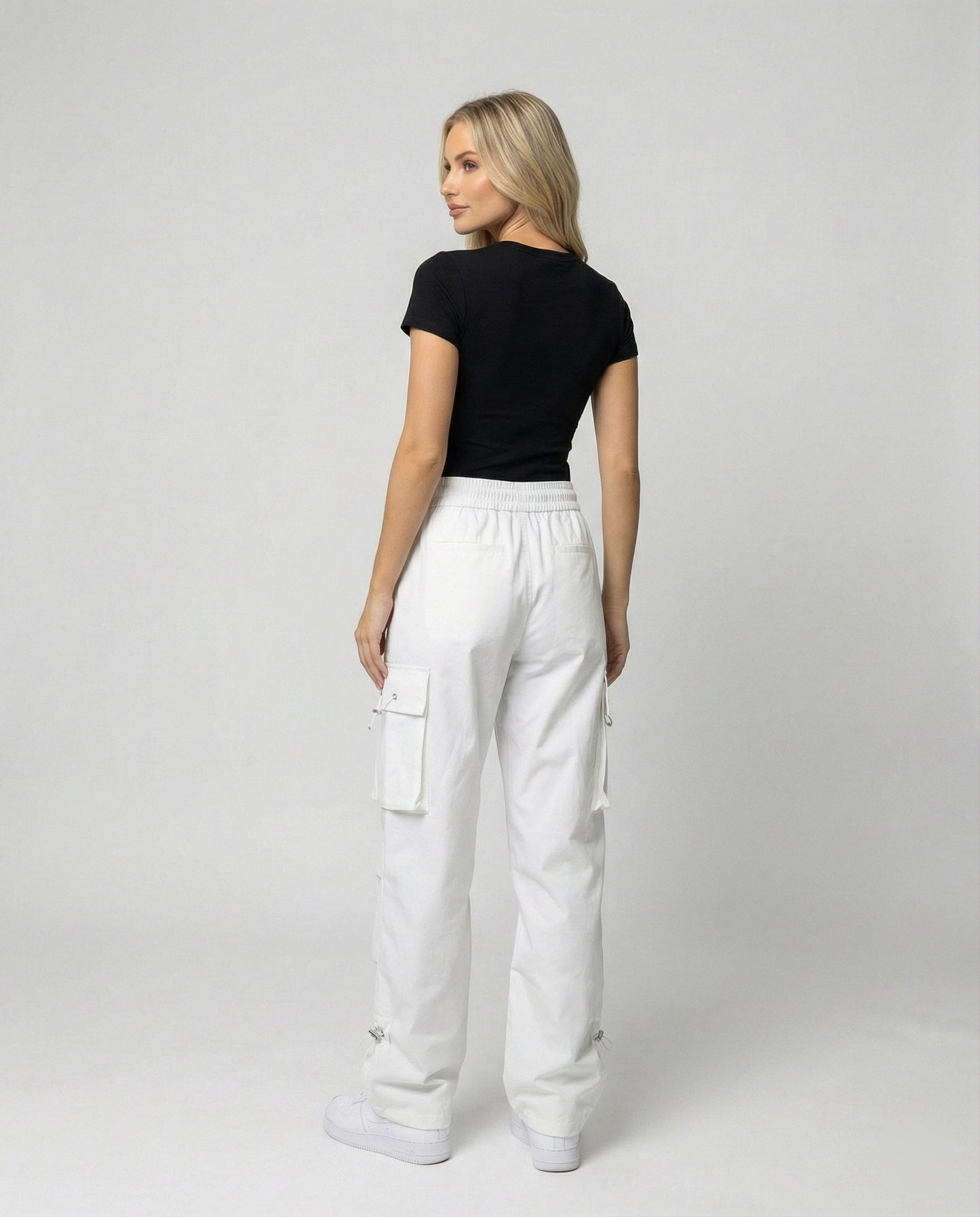 Damen Cargo-Hose Weite Bein Elastic Bund Große Taschen