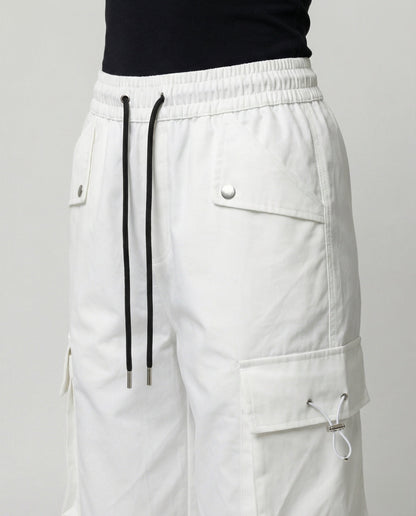 Damen Cargo-Hose Weite Bein Elastic Bund Große Taschen