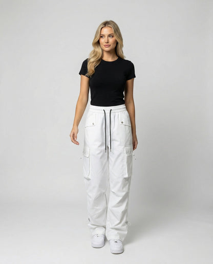Damen Cargo-Hose Weite Bein Elastic Bund Große Taschen