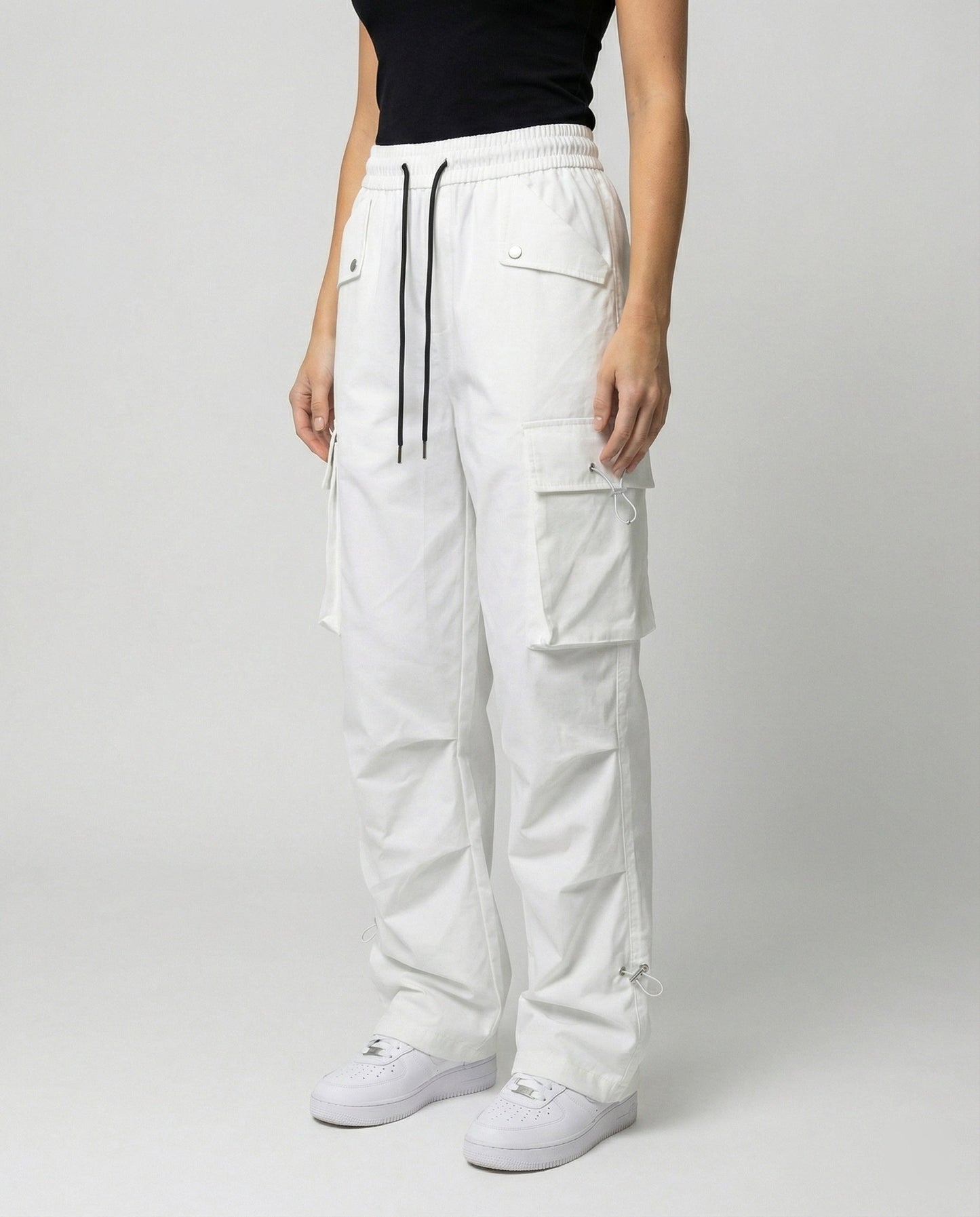 Damen Cargo-Hose Weite Bein Elastic Bund Große Taschen - BerlinGlamour
