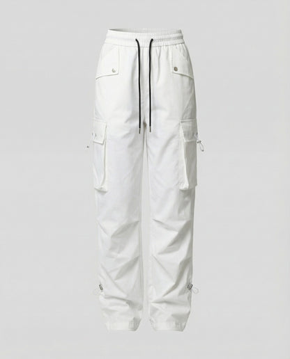Damen Cargo-Hose Weite Bein Elastic Bund Große Taschen