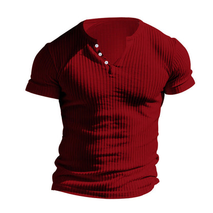Herren Kurzarmshirt Elegantes Rippdesign Knopfleiste Modern