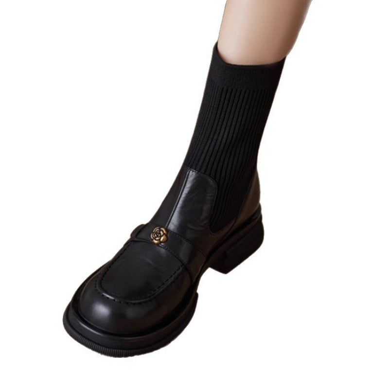 Damen Stiefel Elegante Atmungsaktiv Warm mit Strickdetail