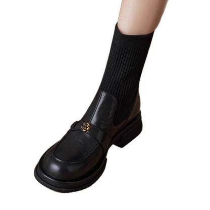 Damen Stiefel Elegante Atmungsaktiv Warm mit Strickdetail