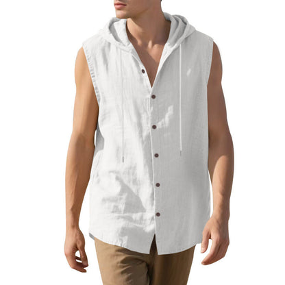 Herren Kapuzenshirt Ärmellos Lässig Mit Knöpfen
