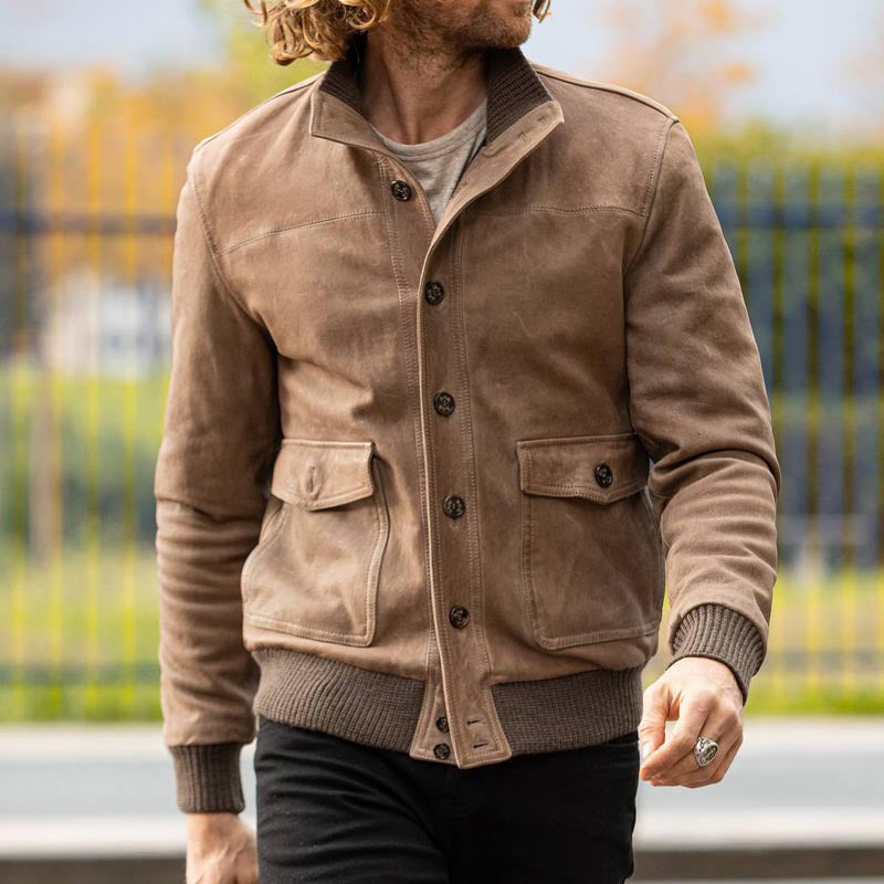 Herren Lederjacke Elegante Wildleder Modern