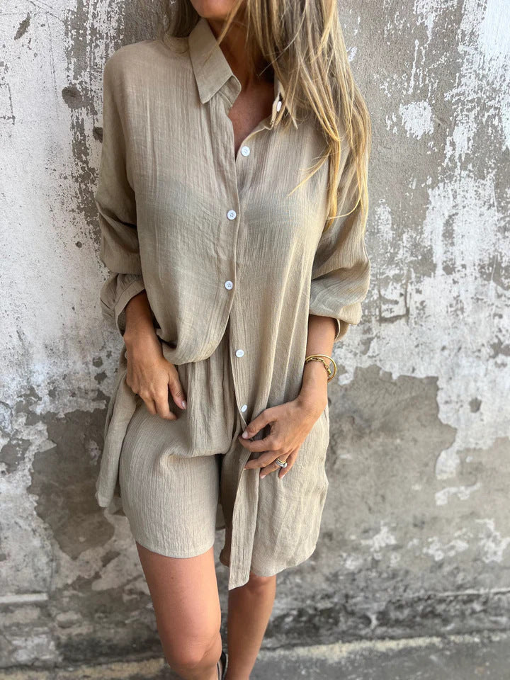 Damen Hemdkleid Oversize mit Knöpfen und Rollkragen