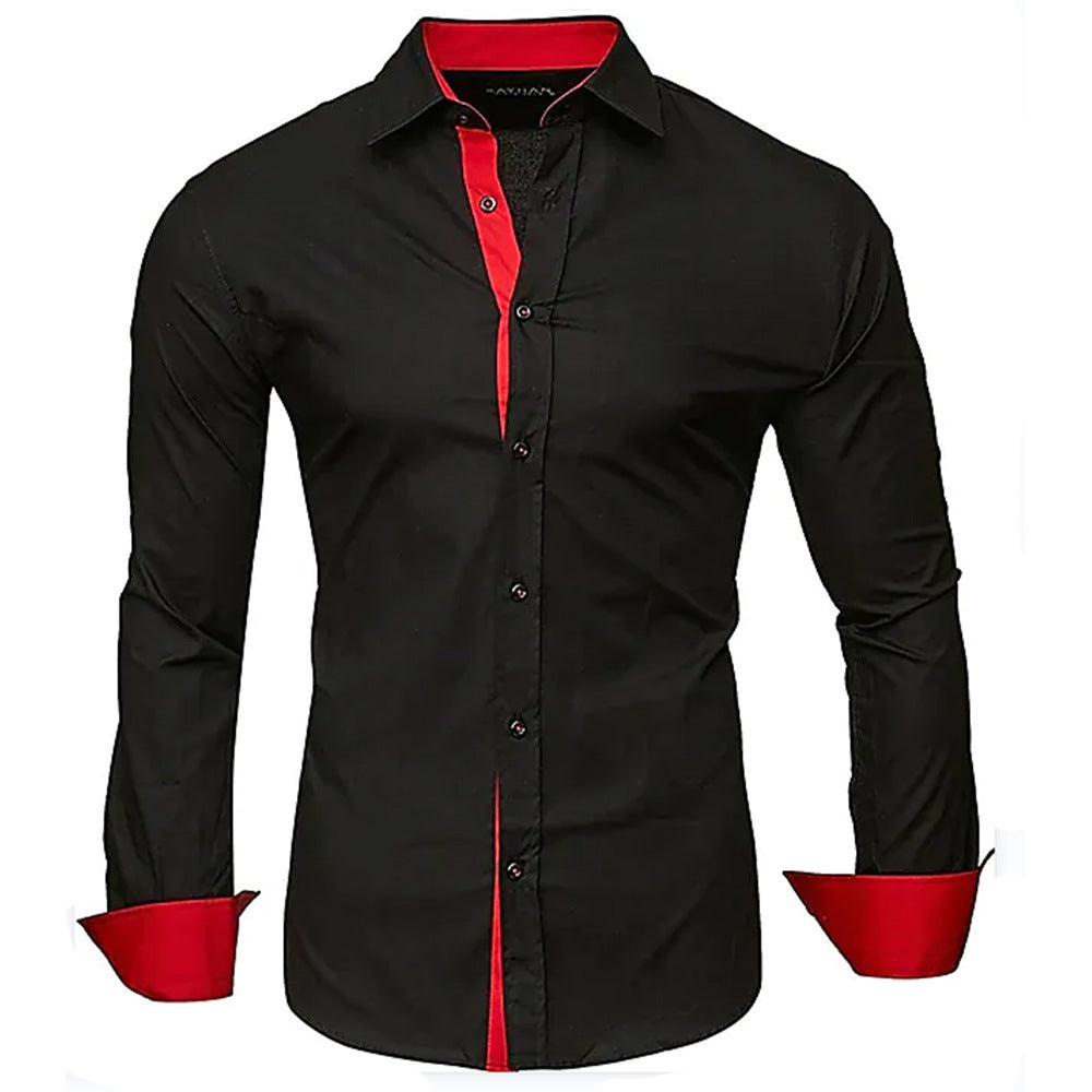 Elegantes Herren Langarmhemd Modern Kontrastmanschetten
