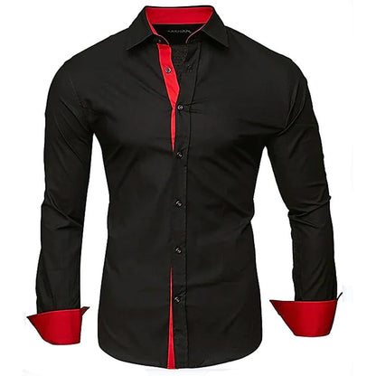 Elegantes Herren Langarmhemd Modern Kontrastmanschetten