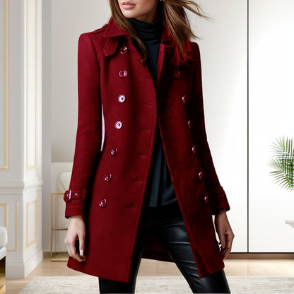 Damen Wollmantel Stylisch mit Doppelknopf Schwarz Elegante Mode