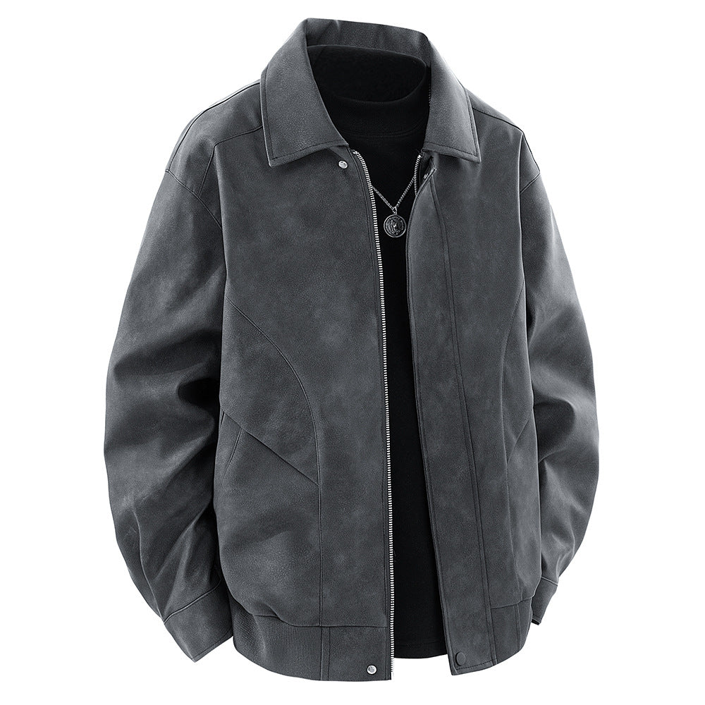 Herren Lederjacke Modern Schnitt mit Taschen Schwarz