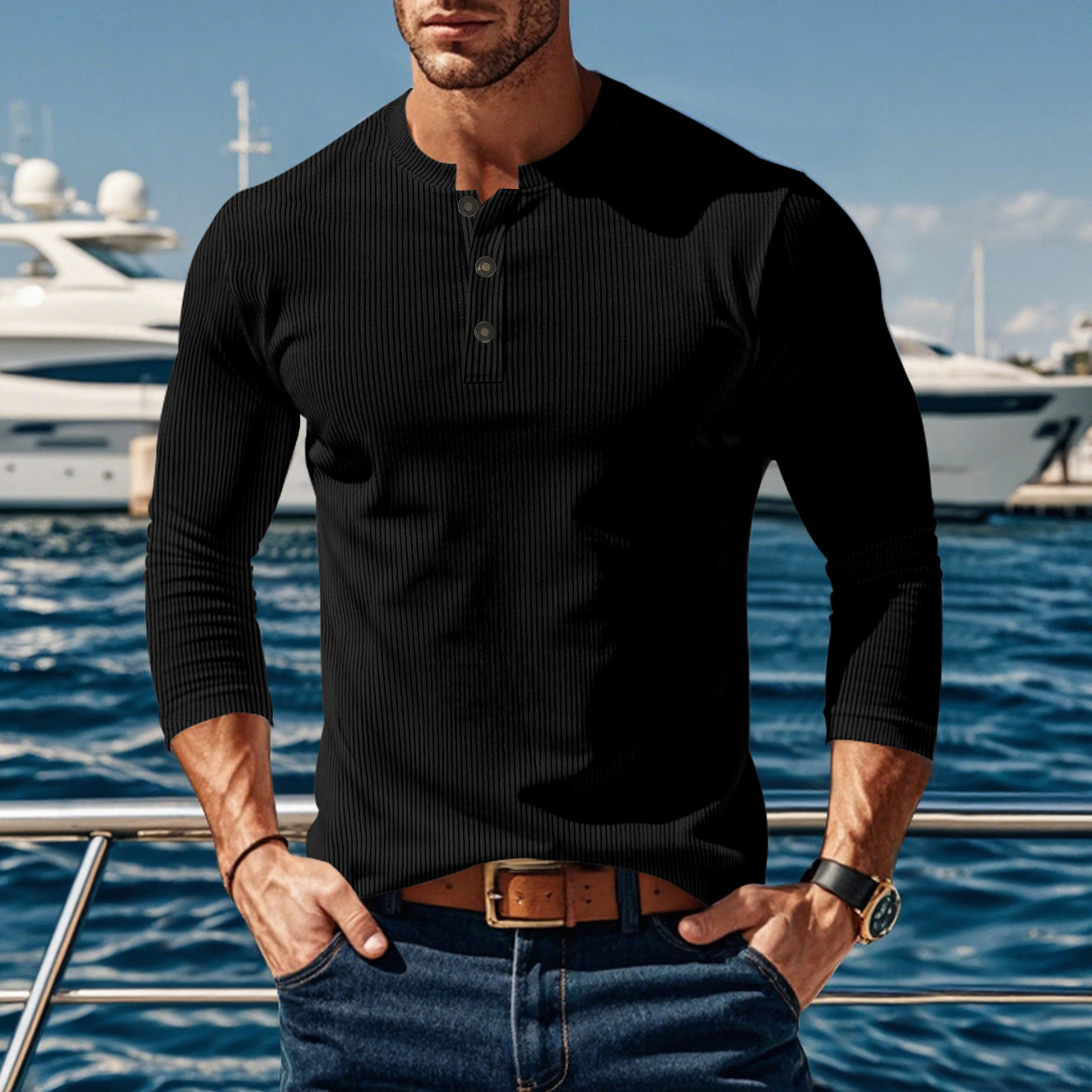 Herren Langarmshirt Strukturiert Komfortabel Modern
