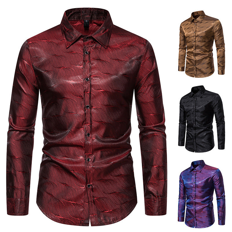 Herren Langarmhemd Wellenmuster Modern Trendy - BerlinGlamour