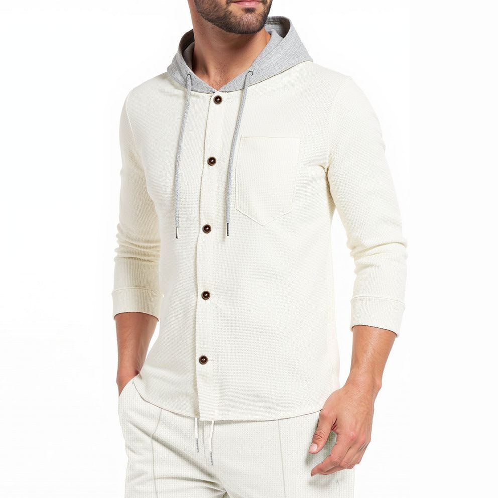 Herren Kapuzenshirt Modern mit Knopfleiste und Brusttasche