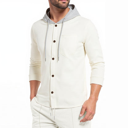 Herren Kapuzenshirt Modern mit Knopfleiste und Brusttasche