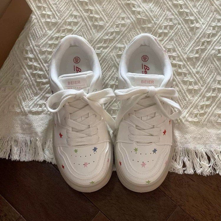 Damen Sneaker Bunt Stern Applikation Bequem