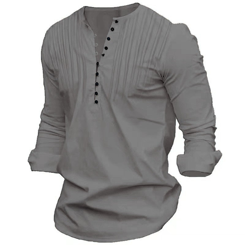 Herren Langarmshirt Elegant mit Knöpfen und Falten Modern