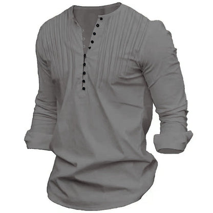 Herren Langarmshirt Elegant mit Knöpfen und Falten Modern