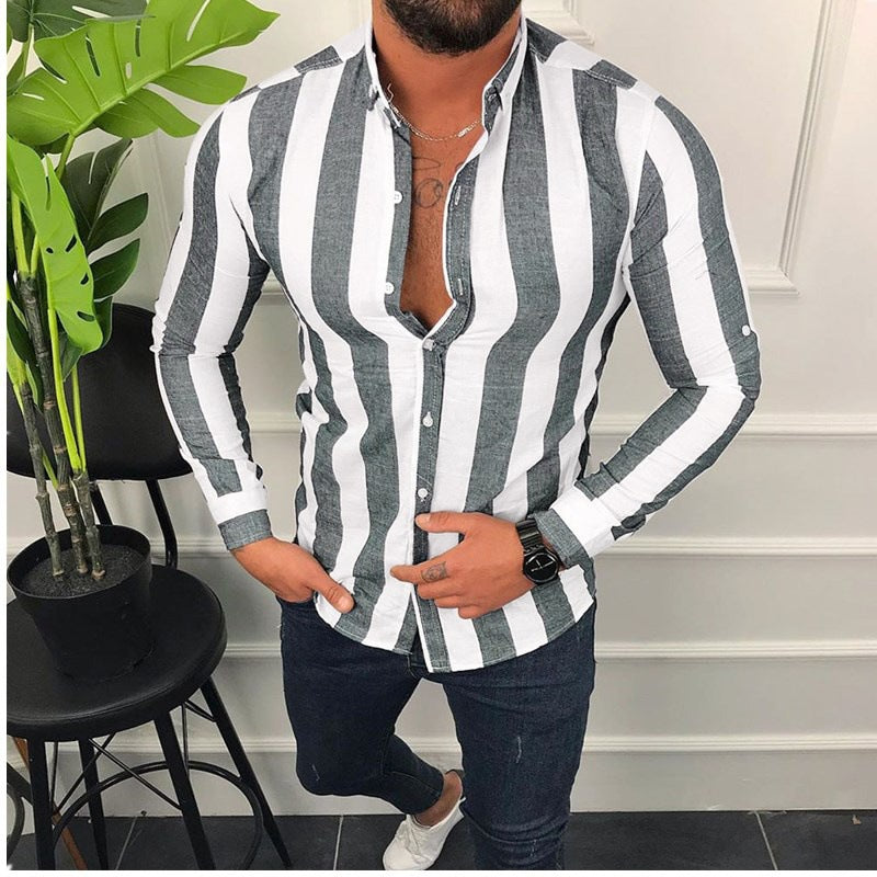 Herren Langarmhemd Streifenmuster Modern Berlin Style - BerlinGlamour