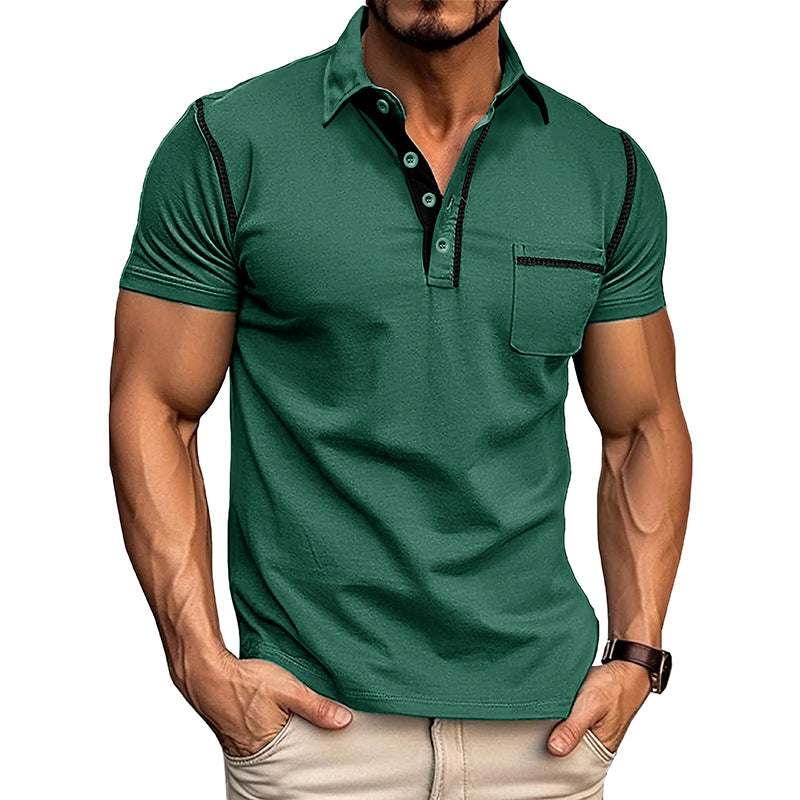 Herren Henley Hemd Kurzarm Modern mit Brusttasche