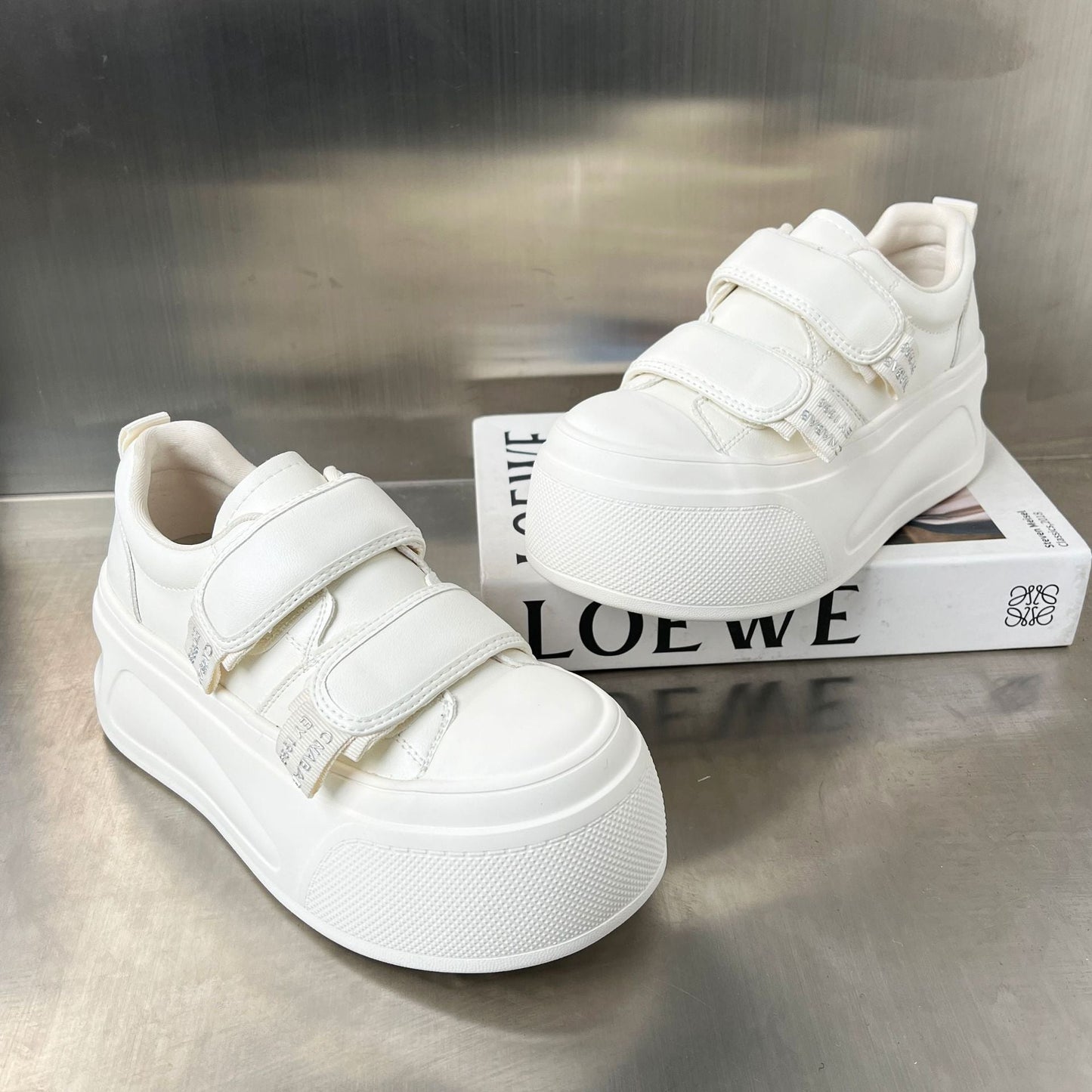 Damen Sneaker Plateau Klettverschluss Trendy Modisch