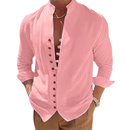 Herren Langarmhemd Modern mit Knopfleiste und Stehkragen