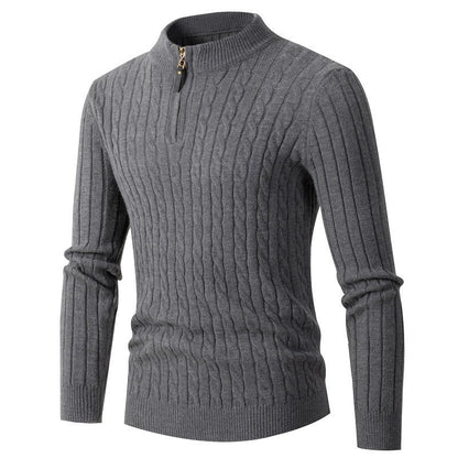 Herren Strickpullover Modern Zopfmuster Kragenreißverschluss