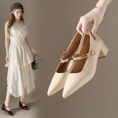 Damen Pumps mit Blockabsatz und Kettenriemen Elegant Komfortabel