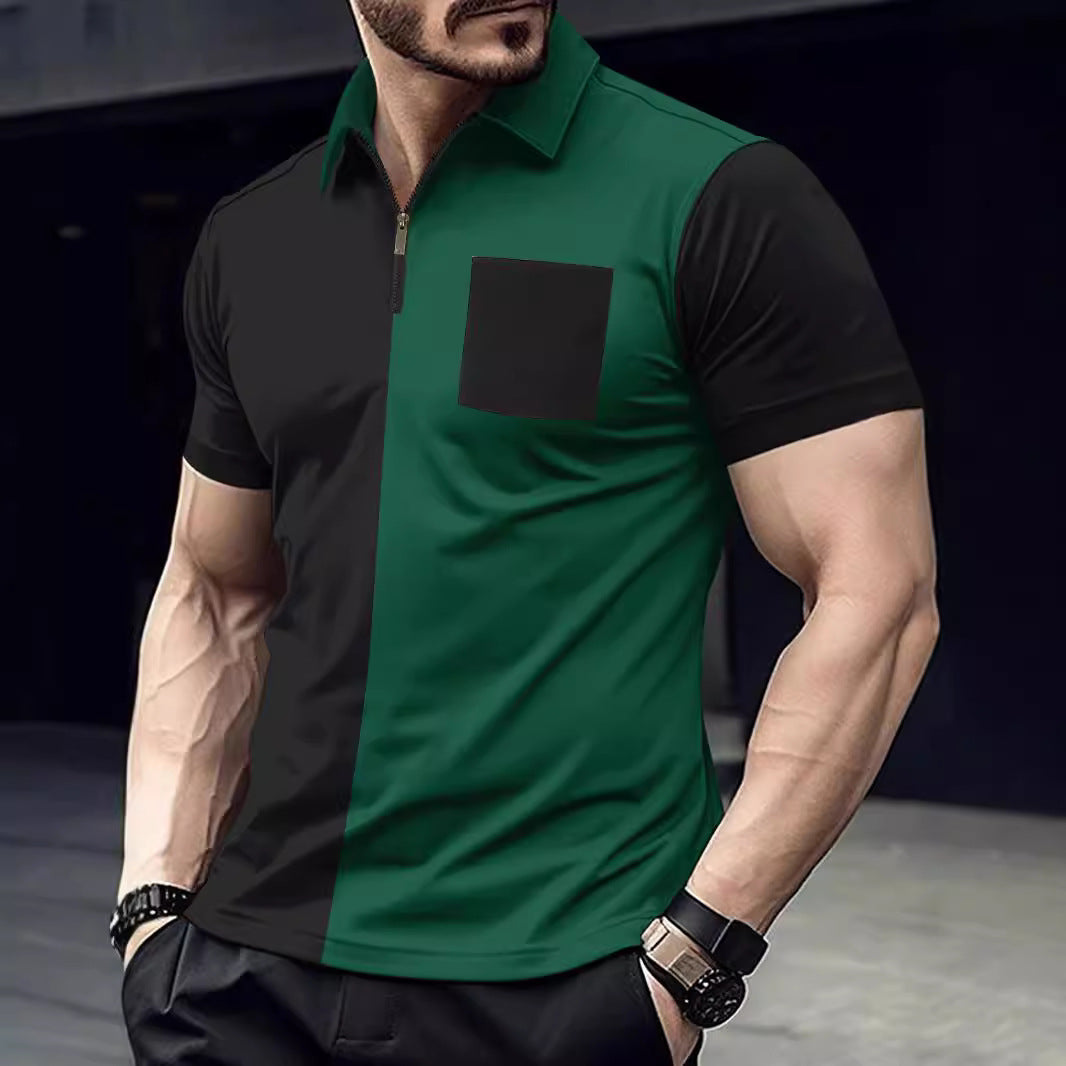 Moderne Kurzarmshirt mit Reißverschluss und kontrastierenden Farbschnitten BerlinGlamour.