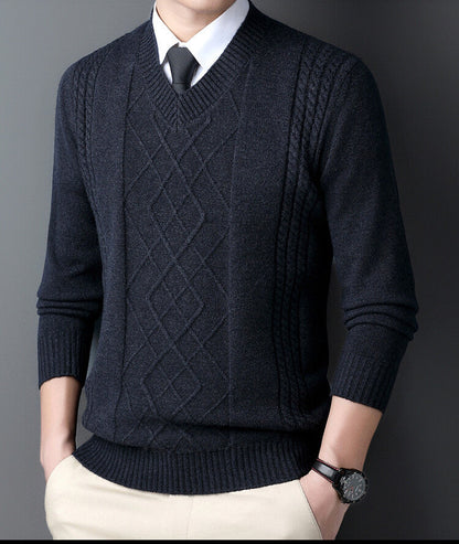 Herren Pullover V-Ausschnitt Modern Zopf Muster Trendig