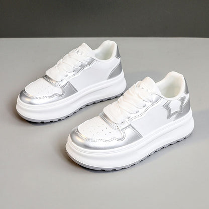Damen Plateau Sneaker Metallic Akzent Atmungsaktiv Schuhe
